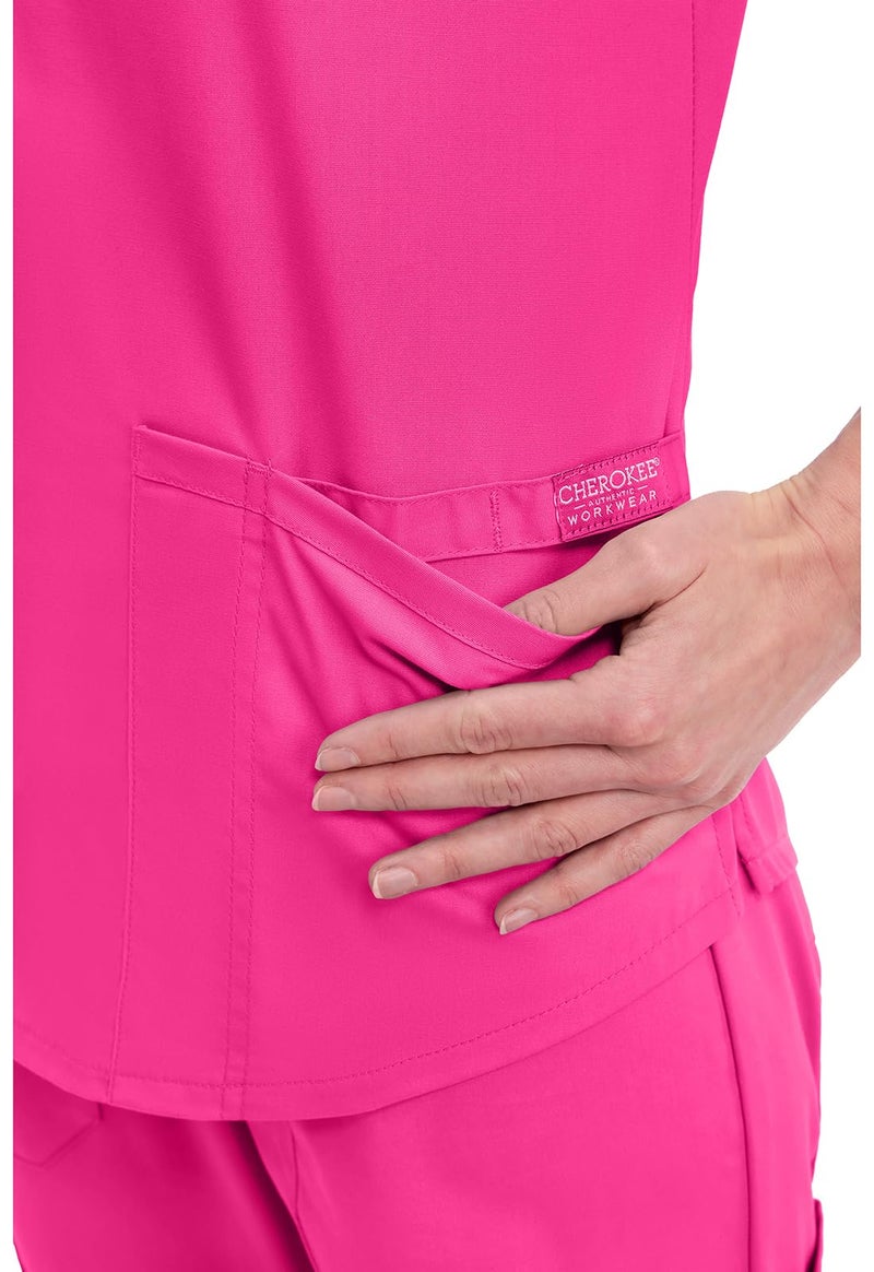 Cherokee Scrubs for Women Workwear Professionals V-Neck Top, Soft Stretch WW665, L, Electric Pink - Image 2